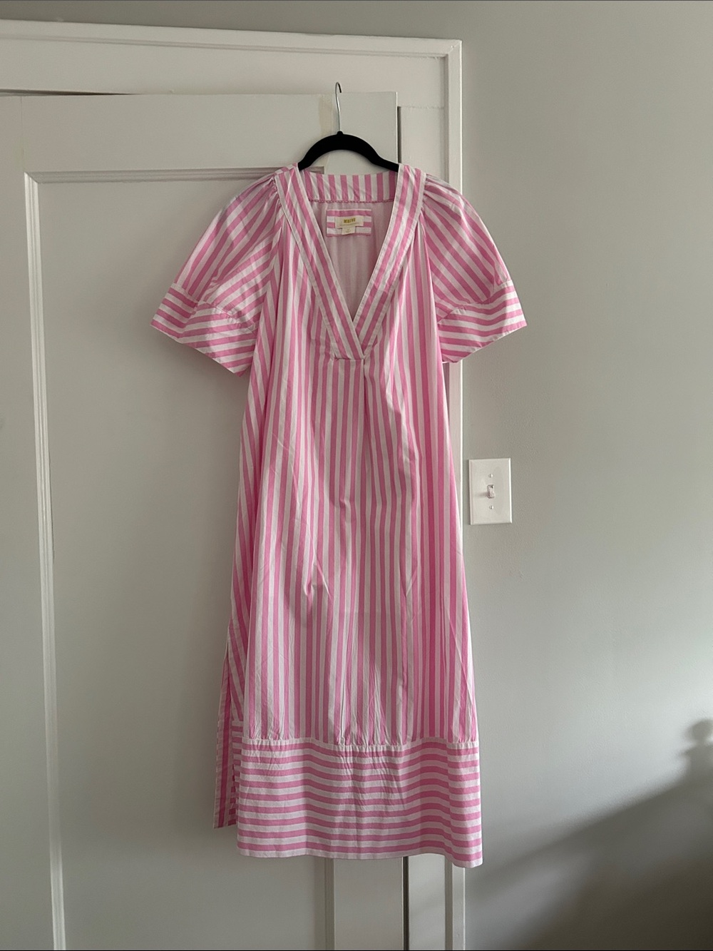 Maeve Pink and White Striped Midi Dress